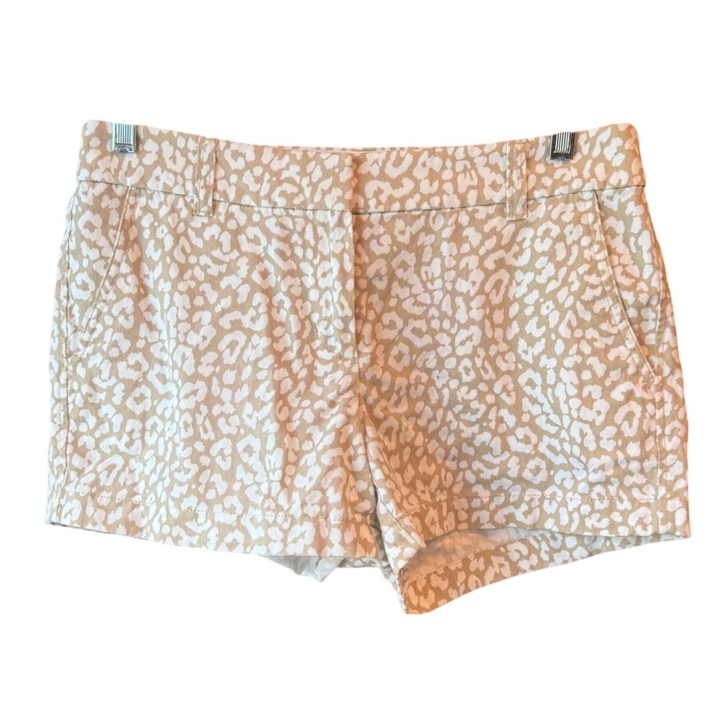 J. Crew Leopard Animal Print Shorts Casual Everyday Tan & White Womens Size 4